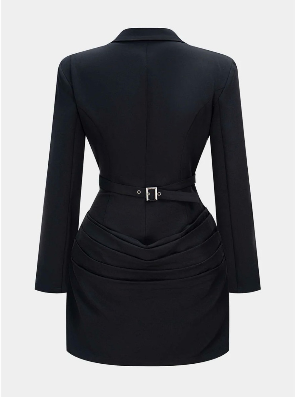 Tailored Black Mini Dress with Structured Waist - Picture 2 of 6